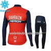 Set Wielershirt Lange Mouw + Fietsbroek Lang 2017 Bahrain-Merida Kids N001 Winter Thermal Fleece